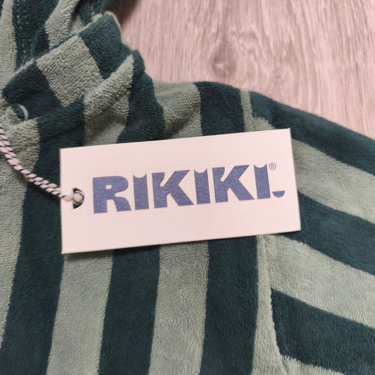 NWT Rikiki Toddler Green Striped Tintin Beach Robe Hooded Towel Zip 86/92 1-2Y