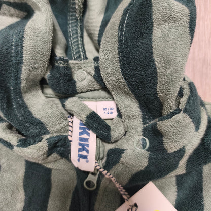 NWT Rikiki Toddler Green Striped Tintin Beach Robe Hooded Towel Zip 86/92 1-2Y