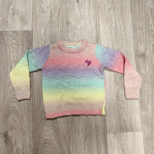 Little Kids Girls Rainbow Ombre Knit Sweater Sequin Heart Long Sleeve 6-7 Yrs