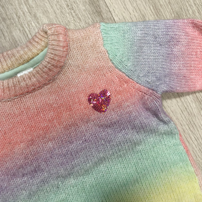 Little Kids Girls Rainbow Ombre Knit Sweater Sequin Heart Long Sleeve 6-7 Yrs
