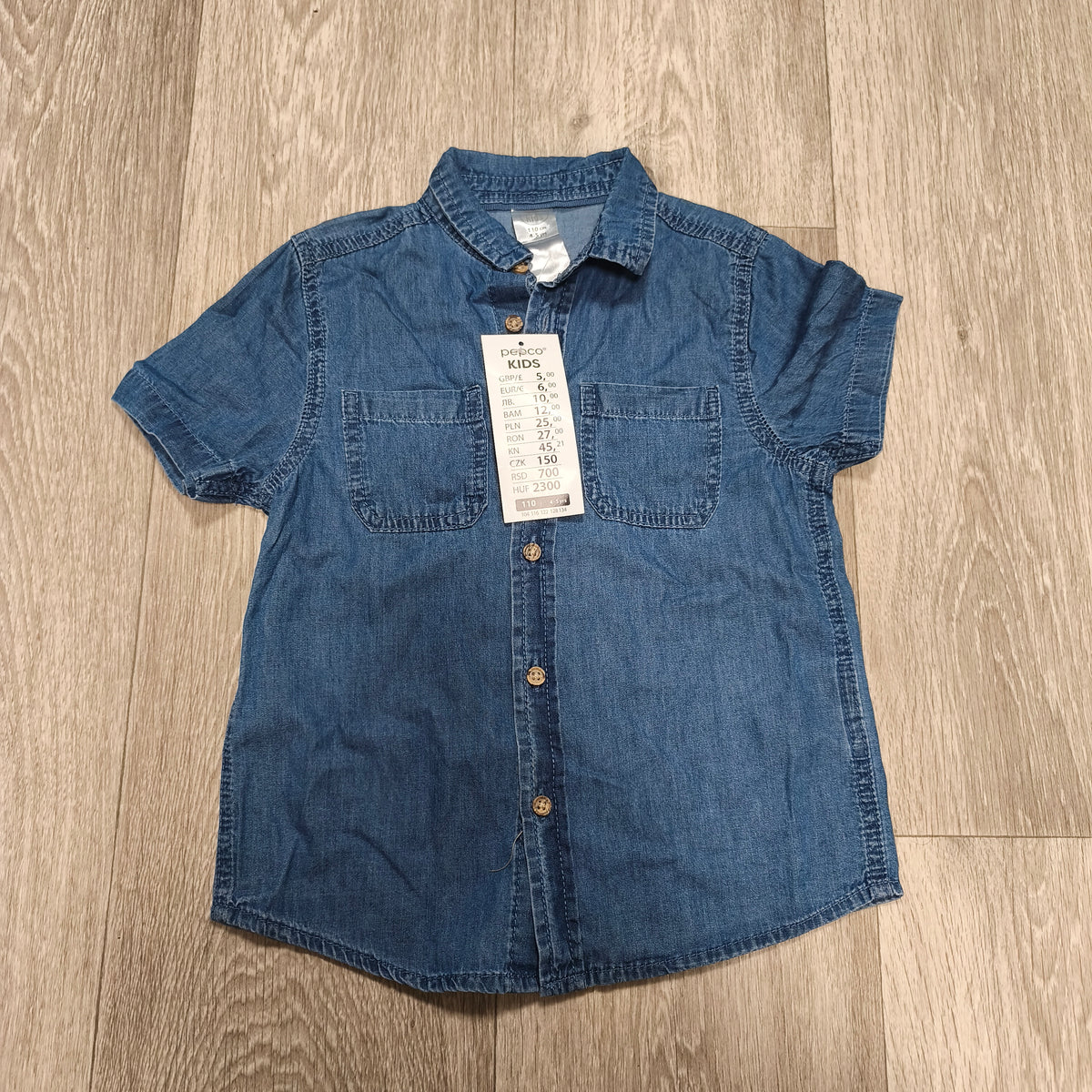 PEPCO Kids Boys Denim Shirt NWT Short Sleeve Blue Button Up Size 110 4-5Y