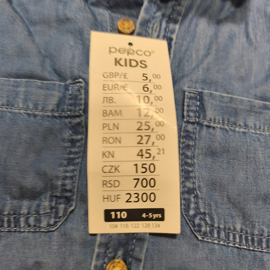 PEPCO Kids Boys Denim Shirt NWT Short Sleeve Blue Button Up Size 110 4-5Y