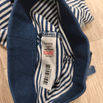 Nutmeg Baby Boys Striped Joggers Leggings Pants Blue White Cotton 0-3 Months 62c