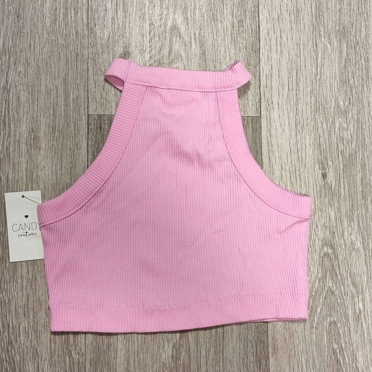 Candy Couture Matalan Girls Pink Ribbed High Neck Crop Tank Top NWT 12 Years
