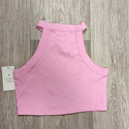 Candy Couture Matalan Girls Pink Ribbed High Neck Crop Tank Top NWT 12 Years