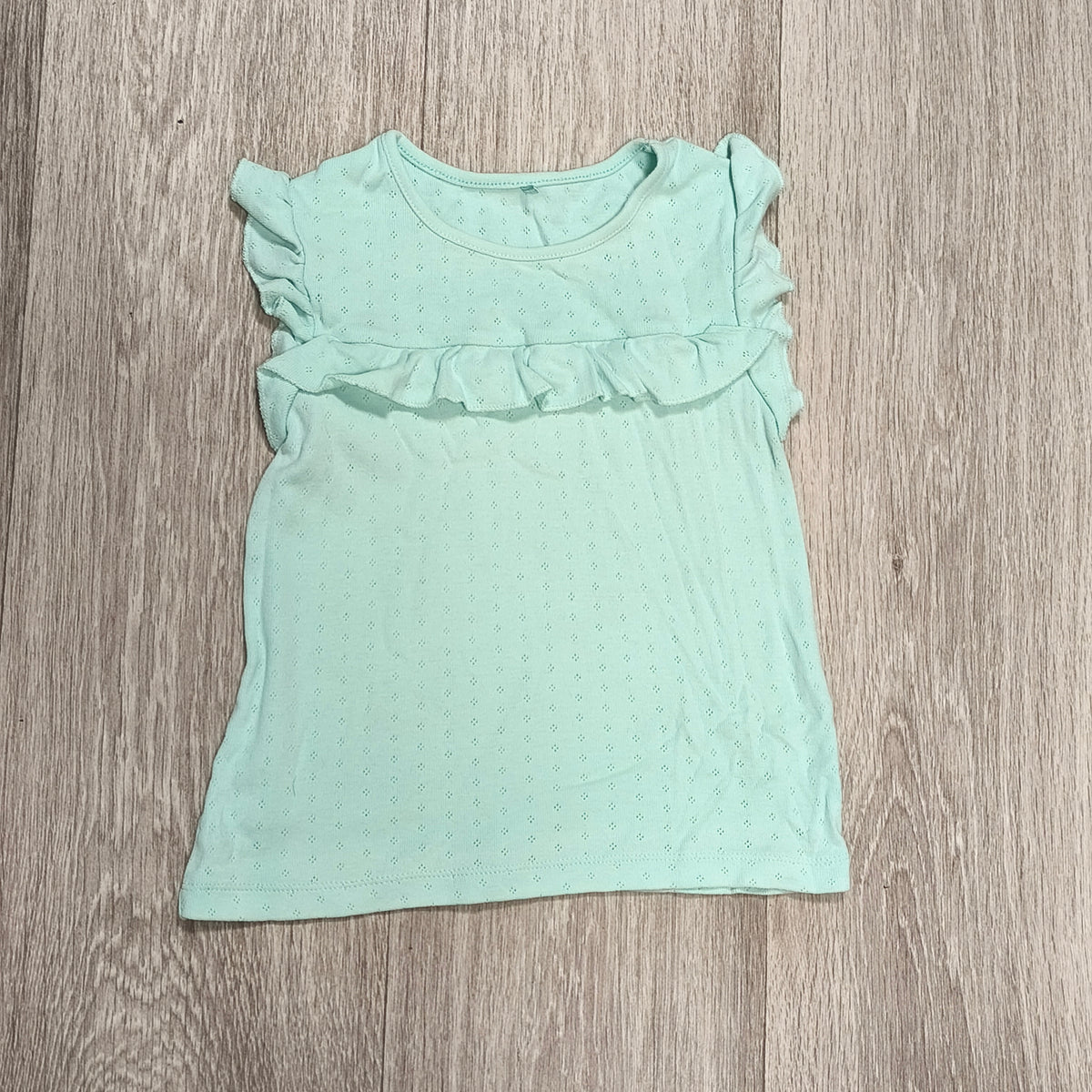 George Girls Mint Green Ruffle Sleeve Pointelle Top Shirt Size 5-6 Years 110-116