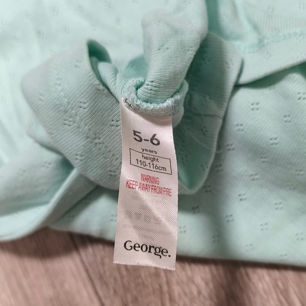 George Girls Mint Green Ruffle Sleeve Pointelle Top Shirt Size 5-6 Years 110-116
