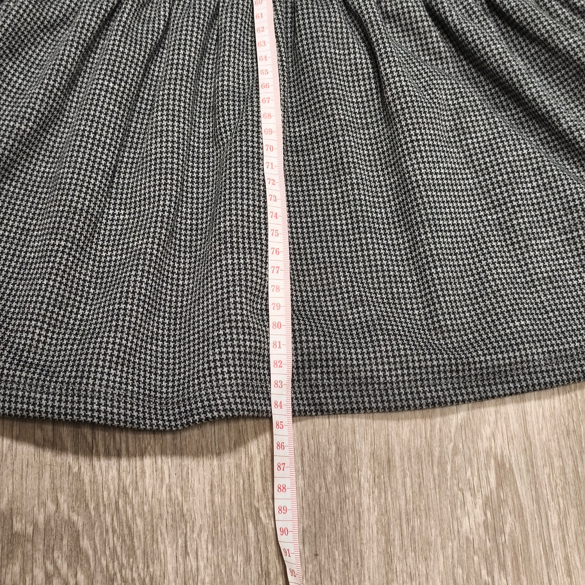 Womens Houndstooth Pattern High Neck Drop Waist Ruffle Hem Long Sleeve Dress