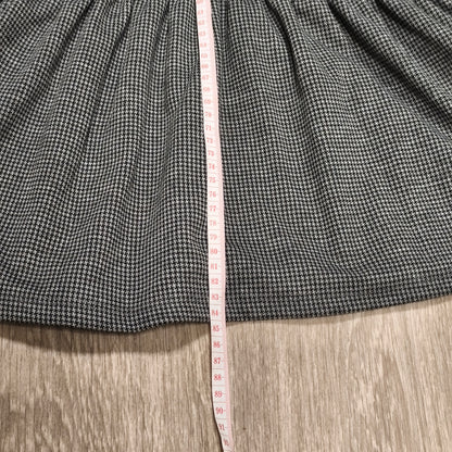 Womens Houndstooth Pattern High Neck Drop Waist Ruffle Hem Long Sleeve Dress