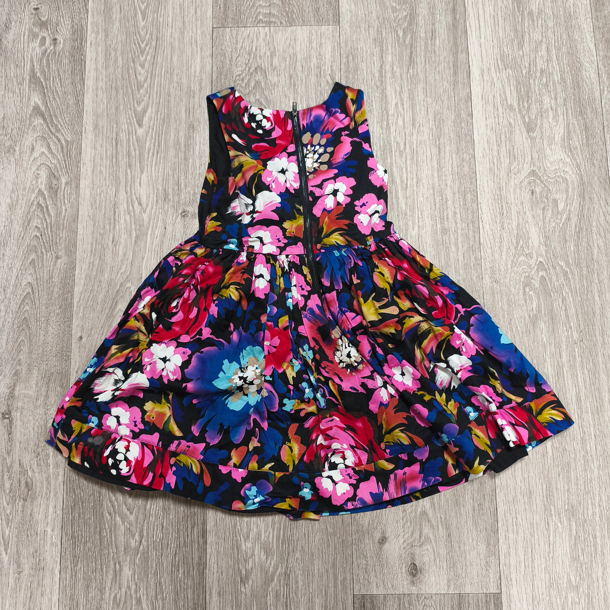 Matalan Girls Floral Dress Age 7 Years Sleeveless Black Pink Party Summer Lined
