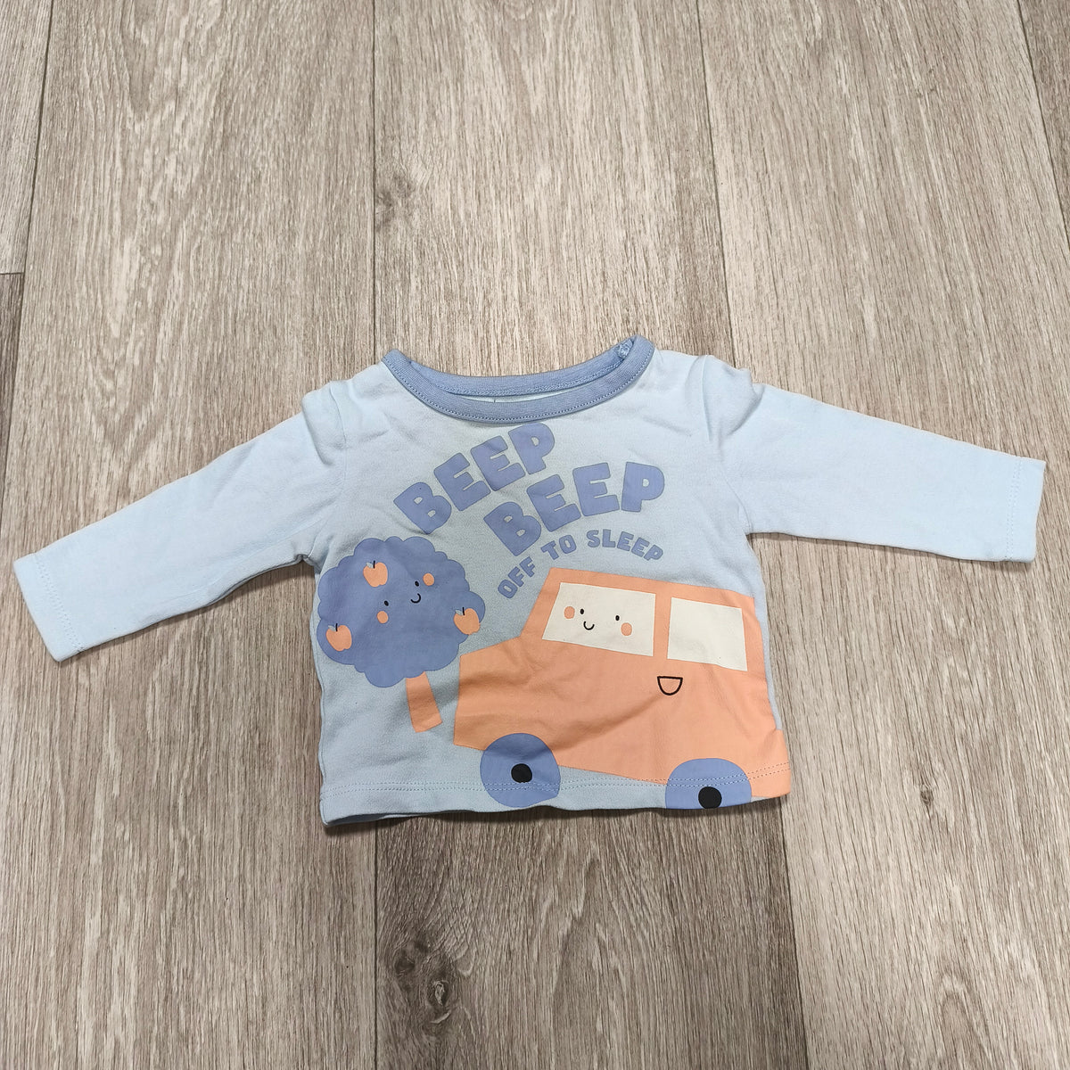 Studio Retail Baby Boy Long Sleeve Top 0-3M Blue Cotton Beep Beep Sleep