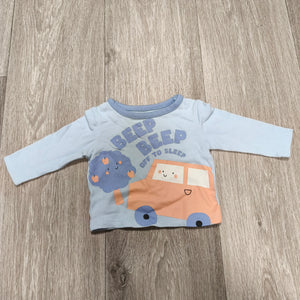 Studio Retail Baby Boy Long Sleeve Top 0-3M Blue Cotton Beep Beep Sleep