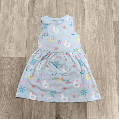 M&S Girls Blue Unicorn Summer Dress Size 6-7 Years Sleeveless Jersey Sundress