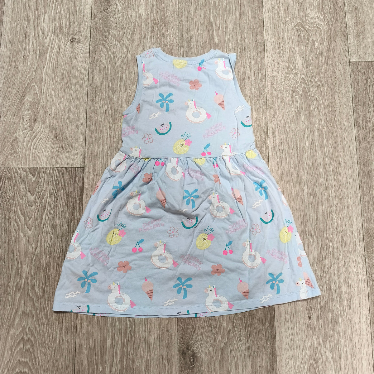 M&S Girls Blue Unicorn Summer Dress Size 6-7 Years Sleeveless Jersey Sundress