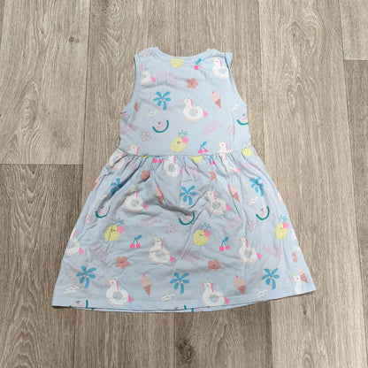 M&S Girls Blue Unicorn Summer Dress Size 6-7 Years Sleeveless Jersey Sundress