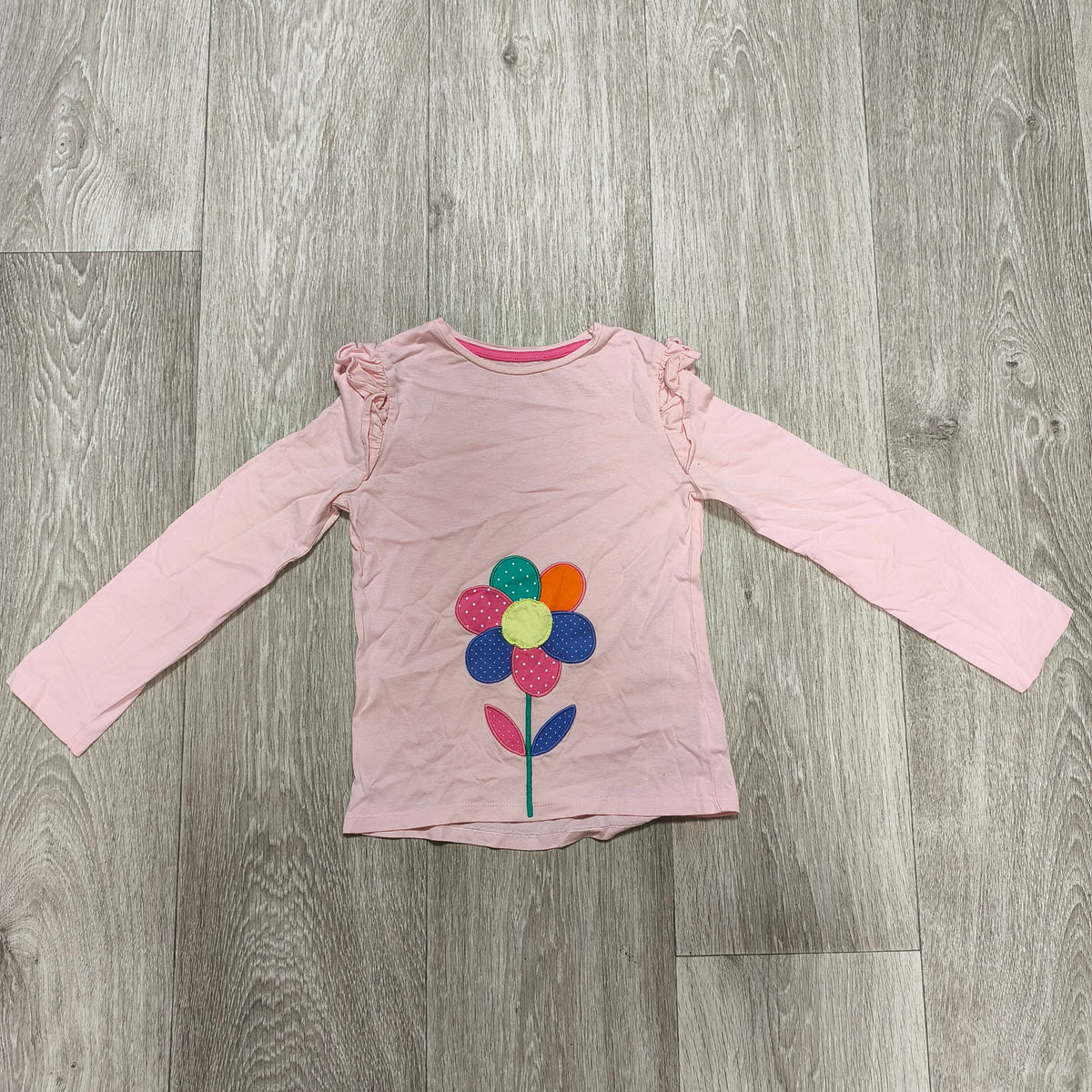 Mothercare Girls Pink Flower Applique Long Sleeve Top Shirt Size 5-6 Years