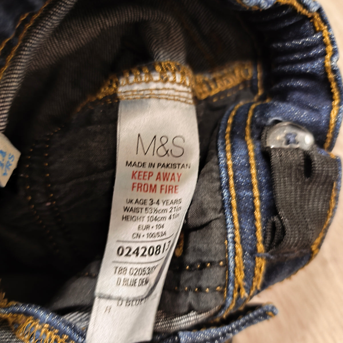 M&S Kids Dark Blue Denim Jeans Super Slim Fit Age 3-4 Years Height 104 cm