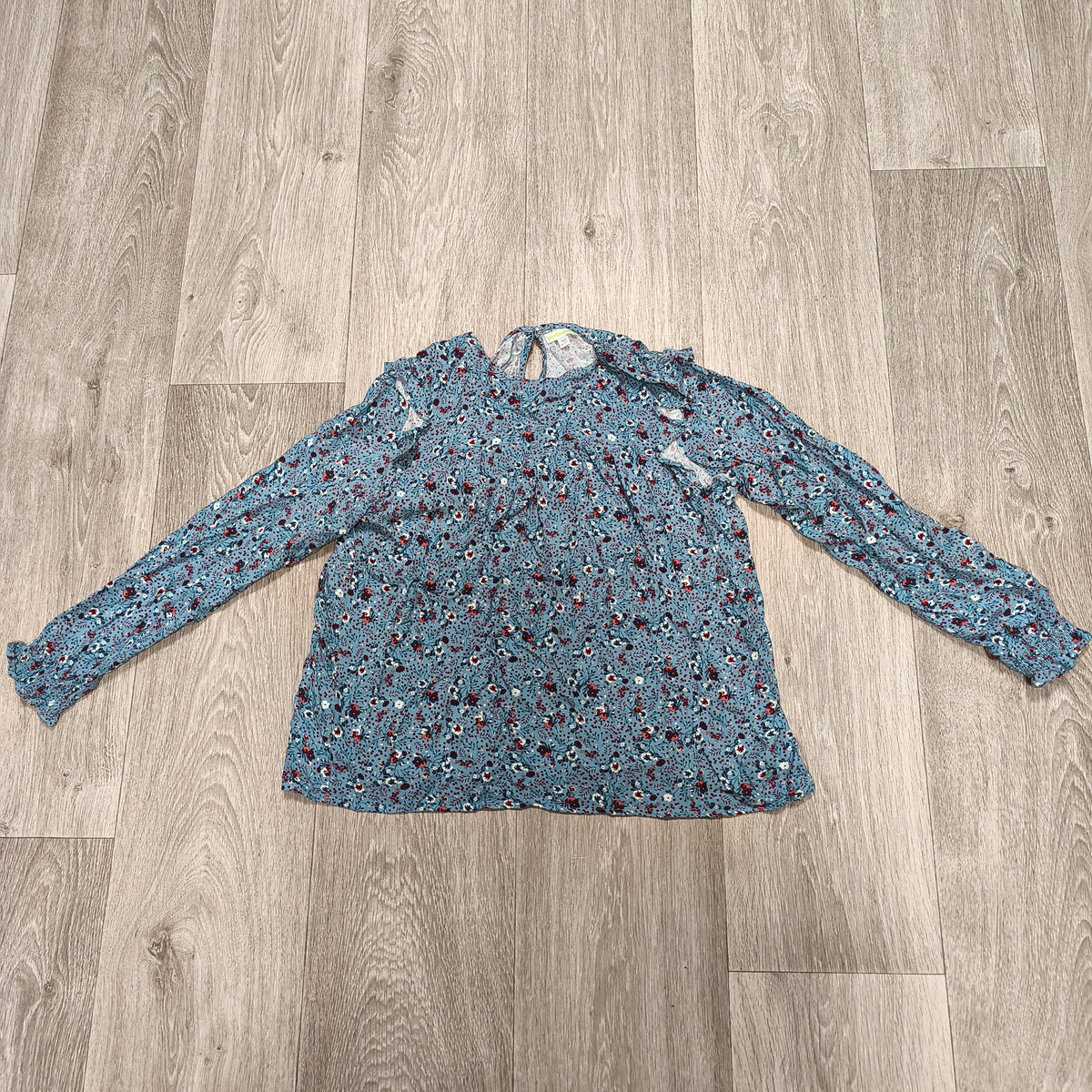 Vertbaudet Girls Floral Blouse Top 12 Years 152cm Blue Viscose Ruffle