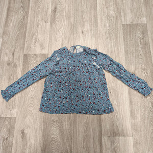 Vertbaudet Girls Floral Blouse Top 12 Years 152cm Blue Viscose Ruffle
