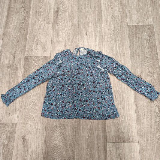 Vertbaudet Girls Floral Blouse Top 12 Years 152cm Blue Viscose Ruffle