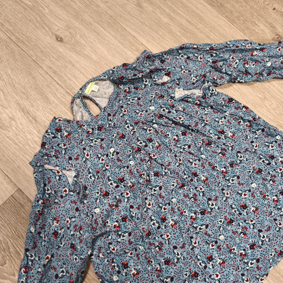 Vertbaudet Girls Floral Blouse Top 12 Years 152cm Blue Viscose Ruffle