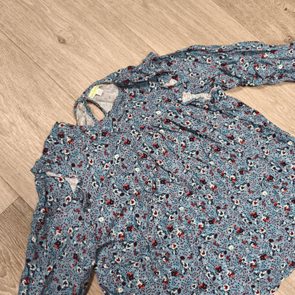 Vertbaudet Girls Floral Blouse Top 12 Years 152cm Blue Viscose Ruffle