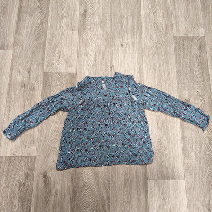 Vertbaudet Girls Floral Blouse Top 12 Years 152cm Blue Viscose Ruffle