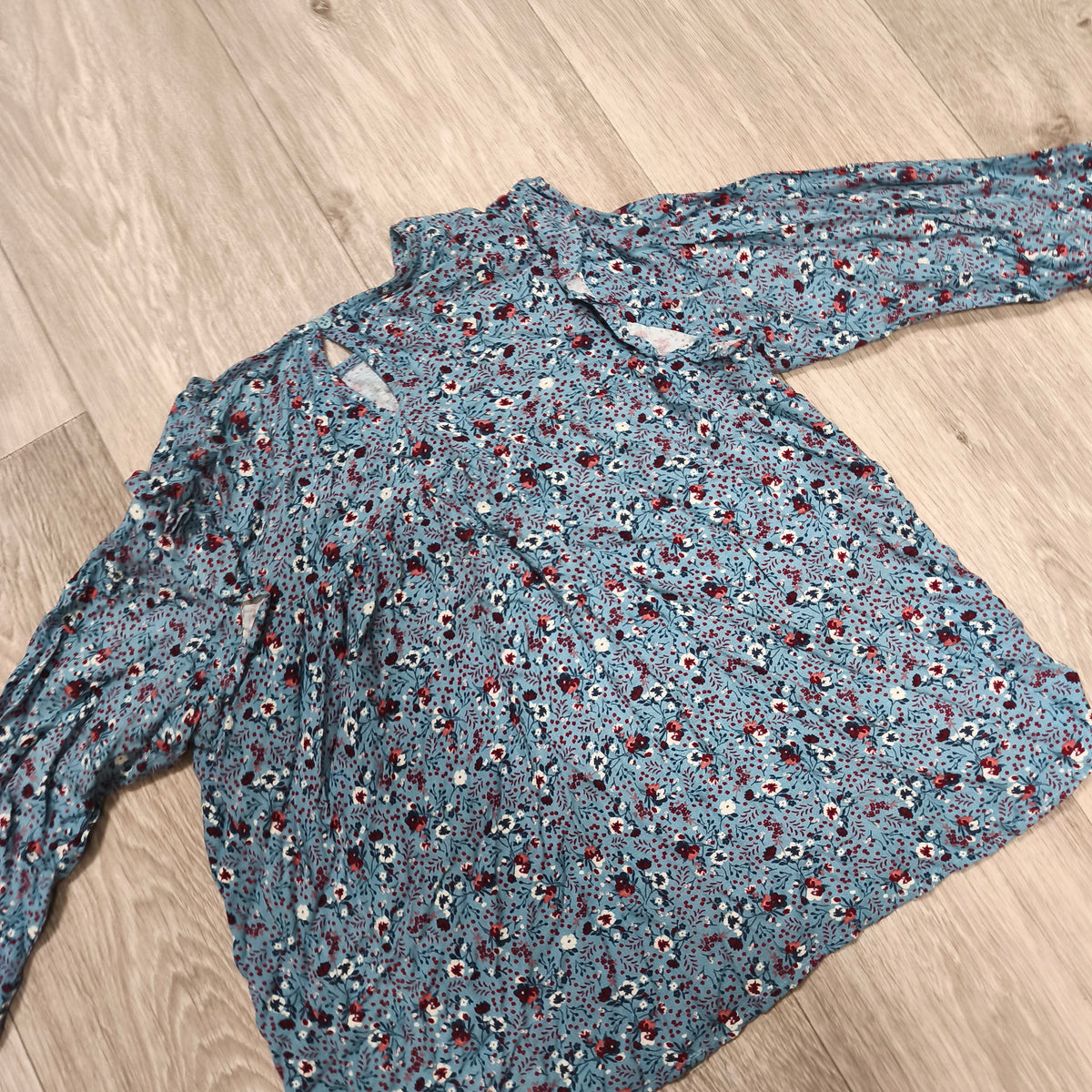 Vertbaudet Girls Floral Blouse Top 12 Years 152cm Blue Viscose Ruffle