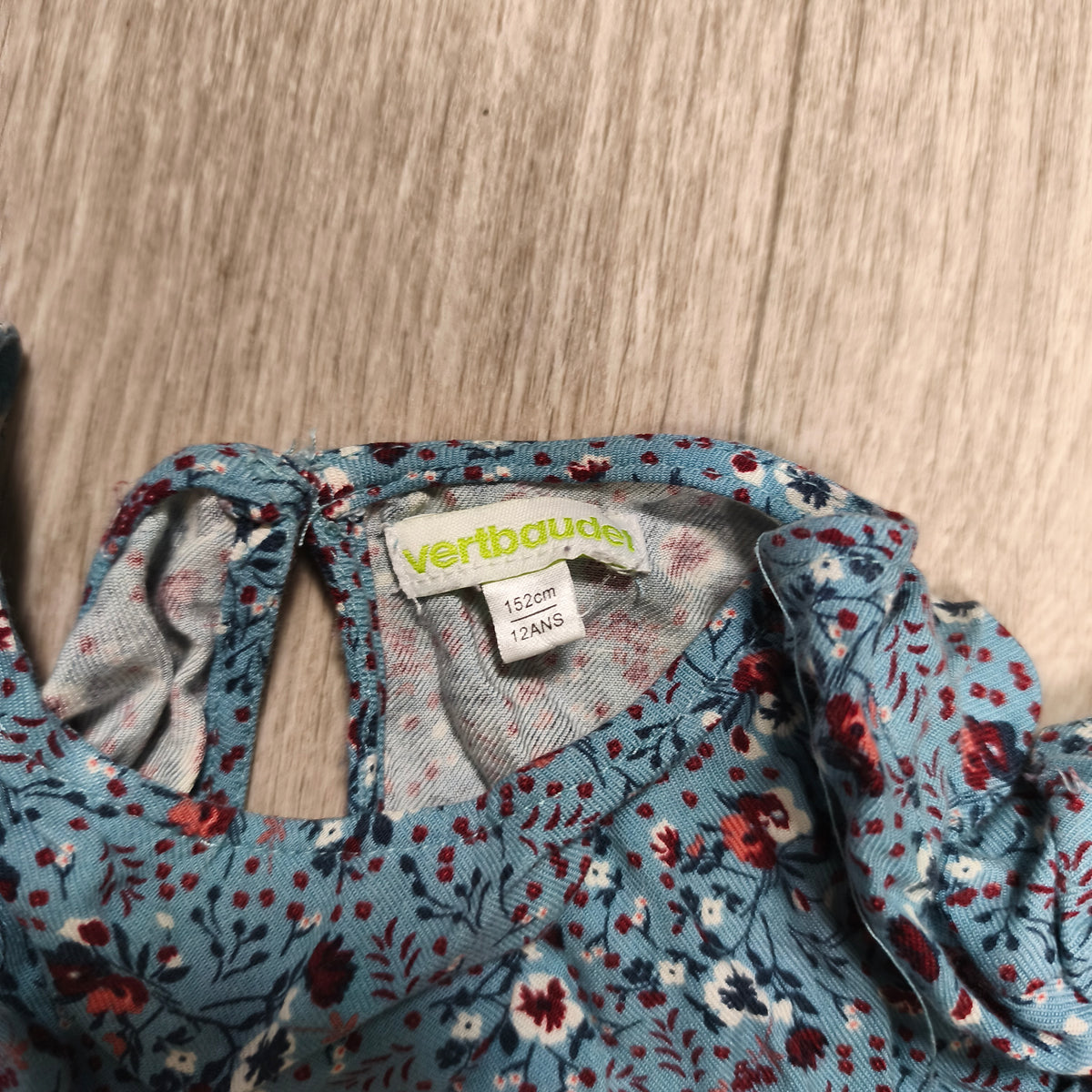 Vertbaudet Girls Floral Blouse Top 12 Years 152cm Blue Viscose Ruffle
