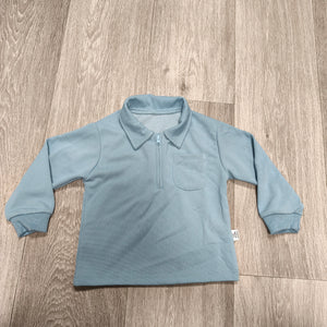 SHEIN Toddler Boys Light Blue Long Sleeve Polo Shirt Zip Collar Size 18-24M