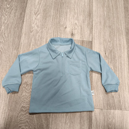 SHEIN Toddler Boys Light Blue Long Sleeve Polo Shirt Zip Collar Size 18-24M