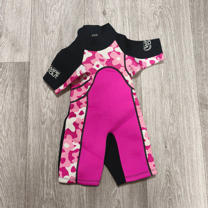 Surfers Wipeout Kids Wetsuit Shorty Pink Floral Camo Size 2-3 Years Springsuit