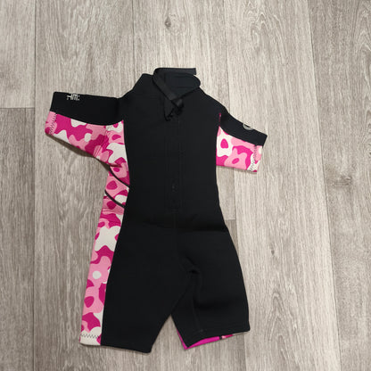 Surfers Wipeout Kids Wetsuit Shorty Pink Floral Camo Size 2-3 Years Springsuit