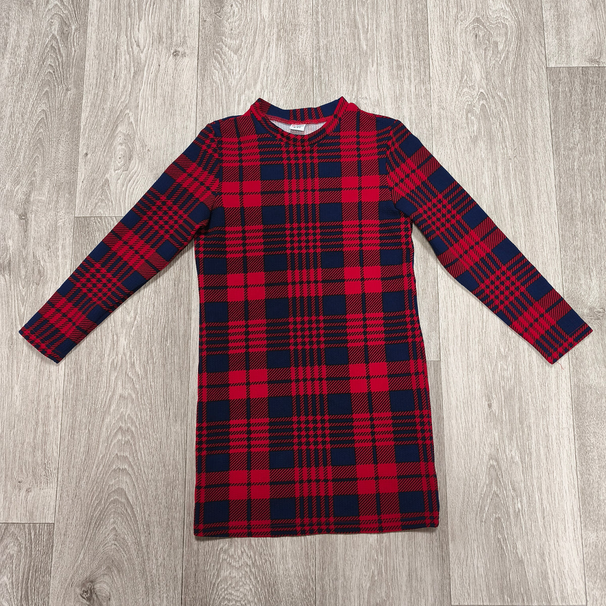 PatPat Girls Red Navy Plaid Long Sleeve Dress Size 8-9 Years Holiday Christmas