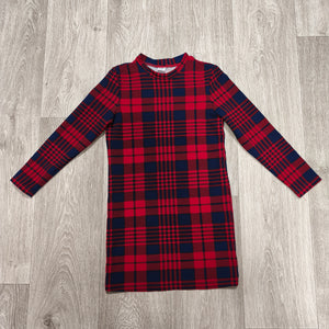 PatPat Girls Red Navy Plaid Long Sleeve Dress Size 8-9 Years Holiday Christmas