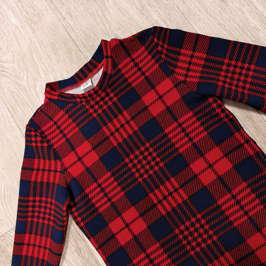 PatPat Girls Red Navy Plaid Long Sleeve Dress Size 8-9 Years Holiday Christmas