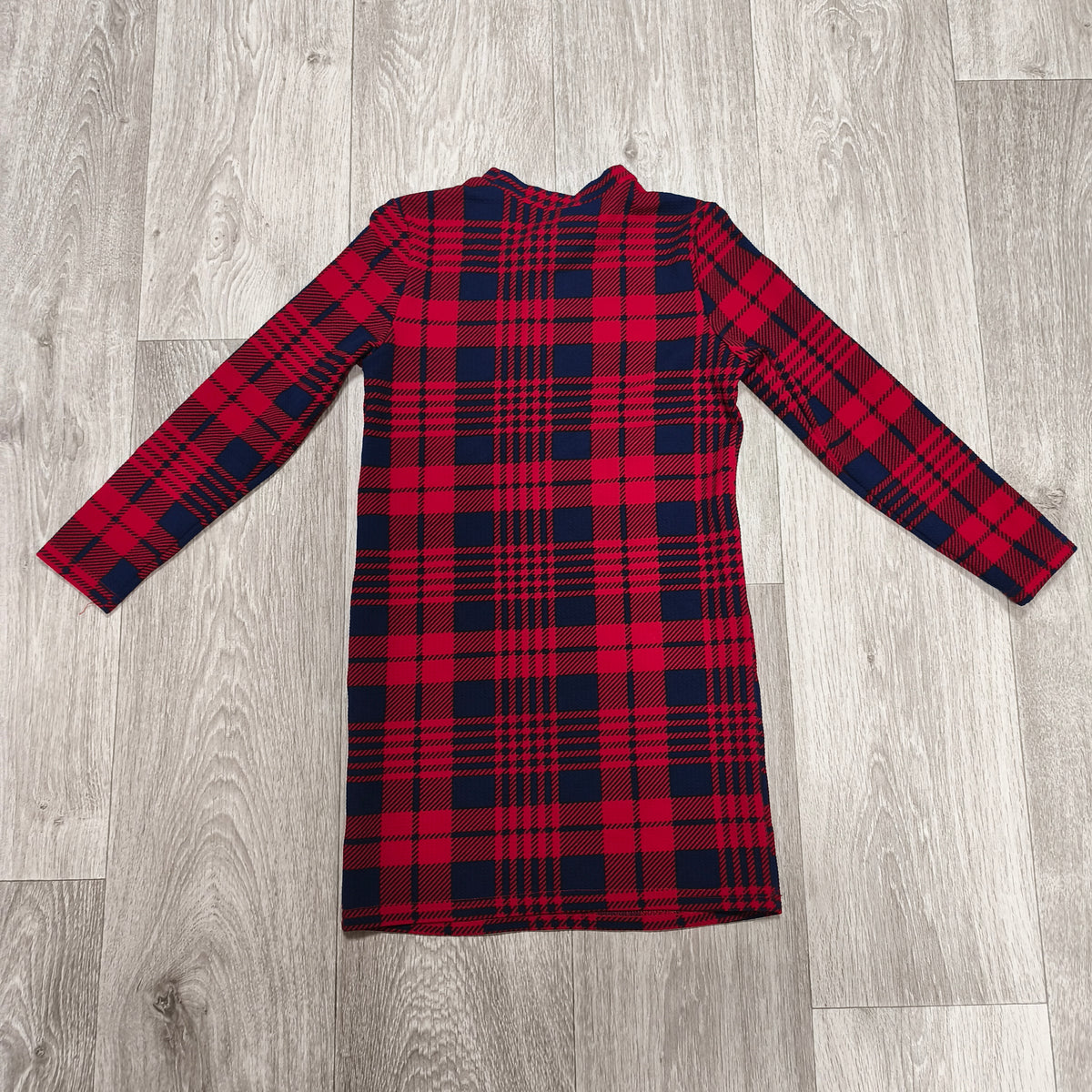 PatPat Girls Red Navy Plaid Long Sleeve Dress Size 8-9 Years Holiday Christmas