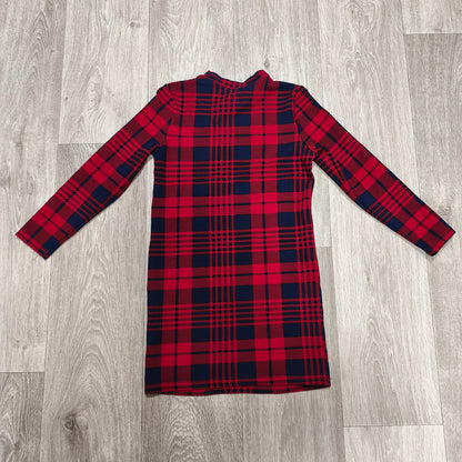 PatPat Girls Red Navy Plaid Long Sleeve Dress Size 8-9 Years Holiday Christmas