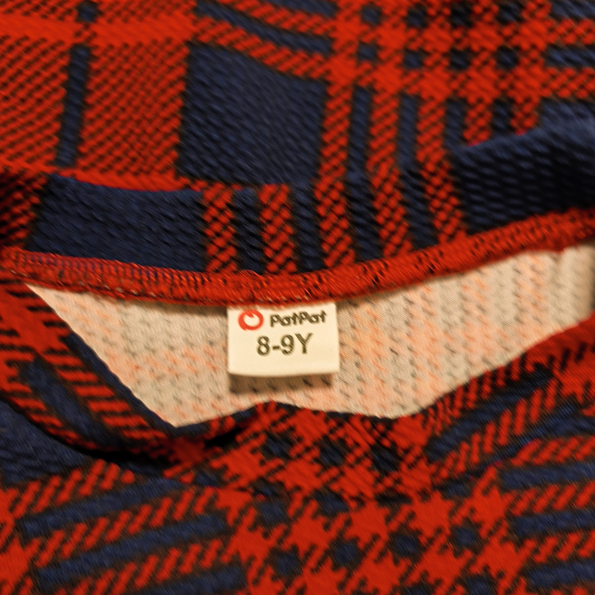 PatPat Girls Red Navy Plaid Long Sleeve Dress Size 8-9 Years Holiday Christmas