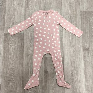 Baby Tu Pink Polka Dot Sleepsuit 18-24 Months Organic Cotton Ribbed Footed Zip