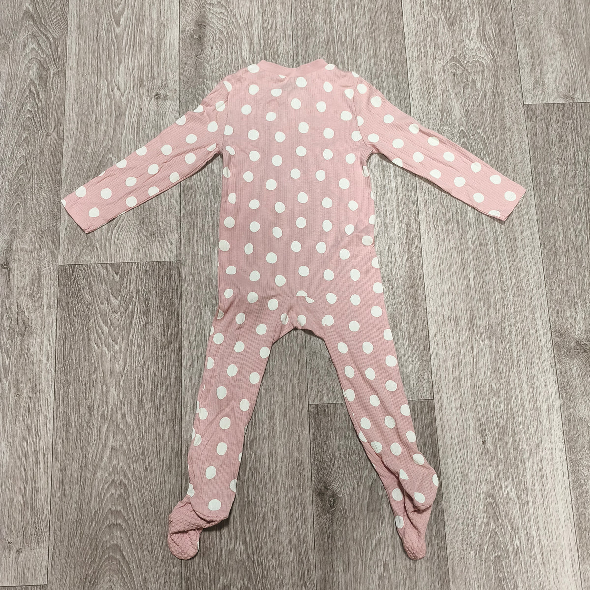 Baby Tu Pink Polka Dot Sleepsuit 18-24 Months Organic Cotton Ribbed Footed Zip
