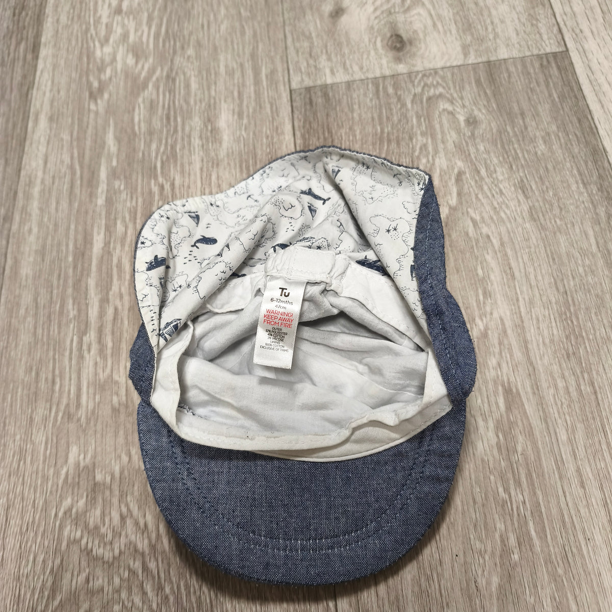 Tu Baby Sun Hat 6-12 Months Blue Sailboat Neck Flap Legionnaire Cap 47cm