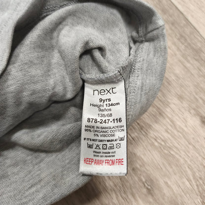Next Boys Long Sleeve T-Shirt Grey Organic Cotton Crew Neck Size 9 Yrs 134cm
