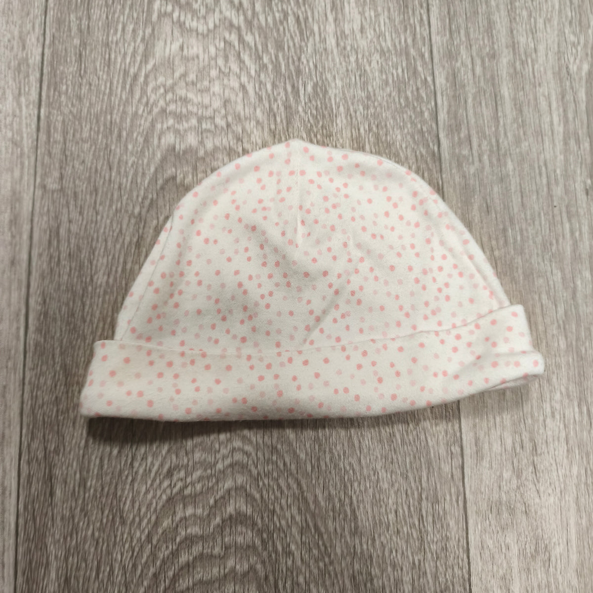 Nutmeg Baby Girls Pink Polka Dot Beanie Hat 6-12 Months 100% Cotton Soft White
