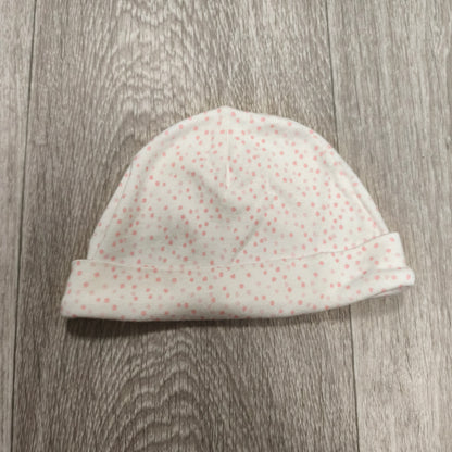 Nutmeg Baby Girls Pink Polka Dot Beanie Hat 6-12 Months 100% Cotton Soft White