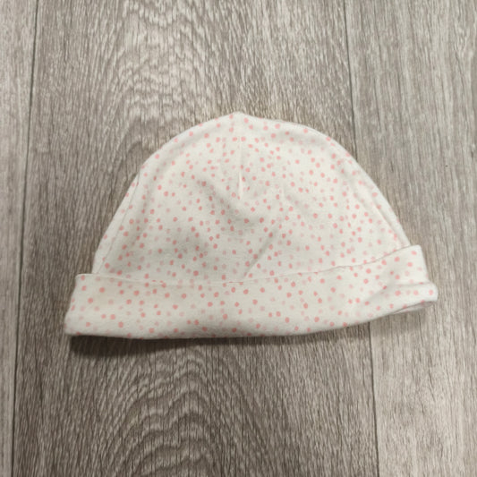 Nutmeg Baby Girls Pink Polka Dot Beanie Hat 6-12 Months 100% Cotton Soft White