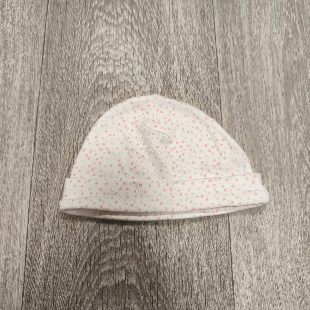 Nutmeg Baby Girls Pink Polka Dot Beanie Hat 6-12 Months 100% Cotton Soft White