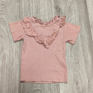 River Island Girls Pink Ribbed Short Sleeve Ruffle Top T-Shirt Size 2-3 Yrs 98cm