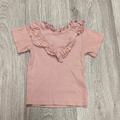 River Island Girls Pink Ribbed Short Sleeve Ruffle Top T-Shirt Size 2-3 Yrs 98cm