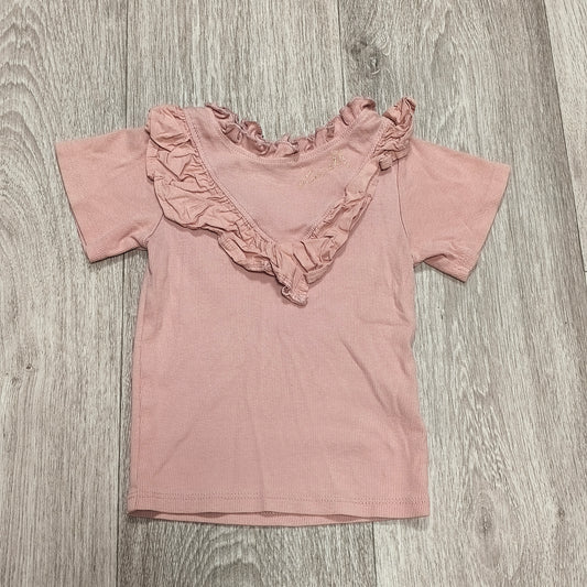 River Island Girls Pink Ribbed Short Sleeve Ruffle Top T-Shirt Size 2-3 Yrs 98cm